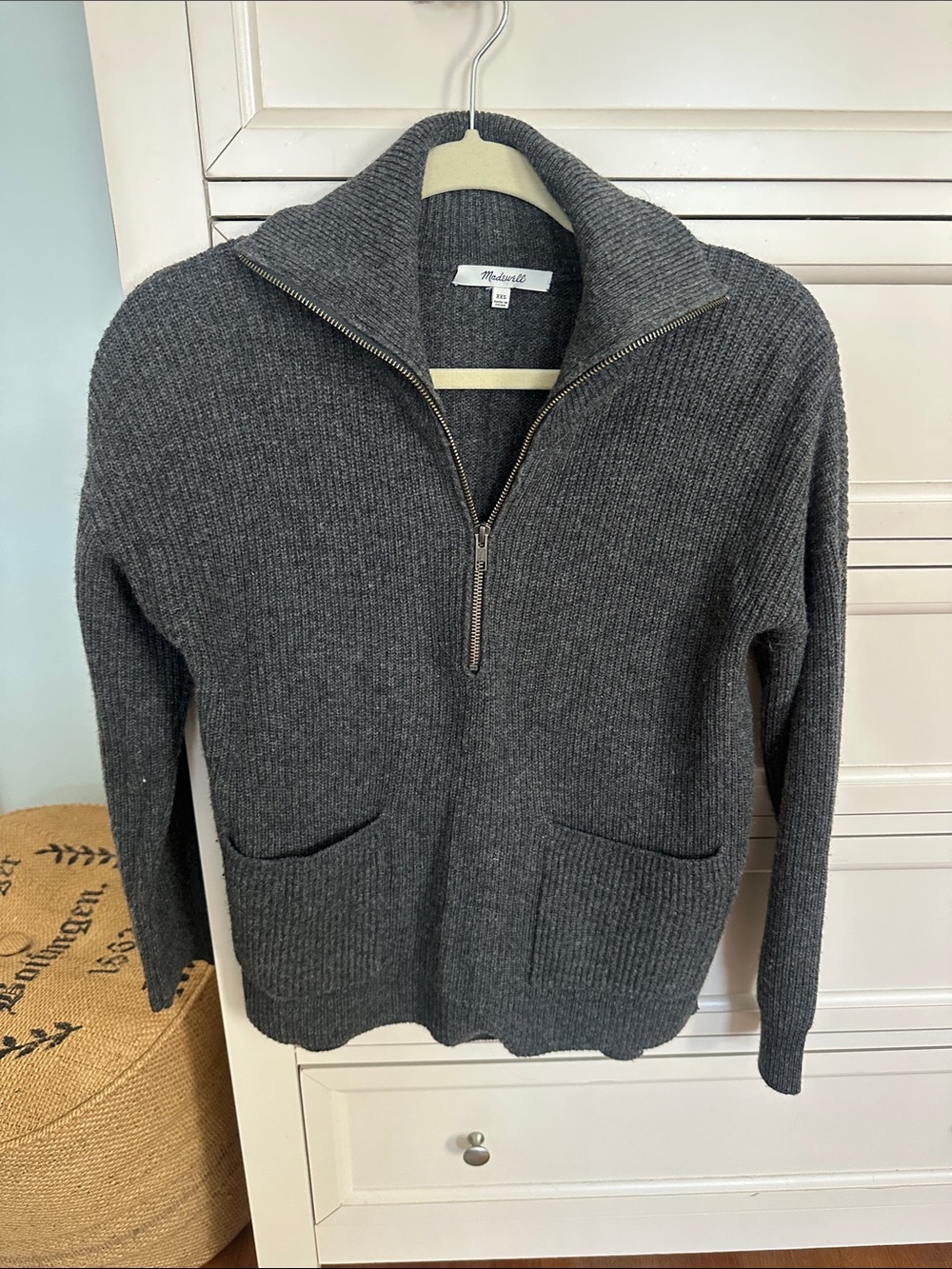 Madewell Charcoal Gray Half-Zip Ribbed Sweater